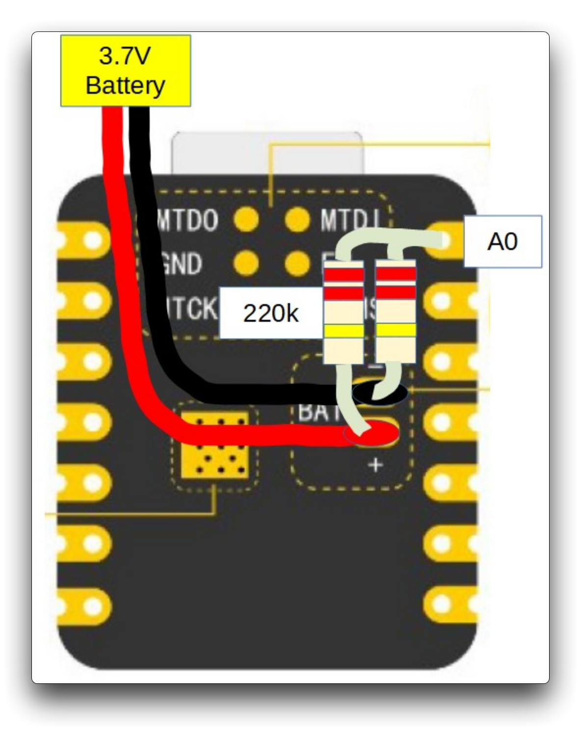 Wiring SDC to bat voltage to measure with ADC0